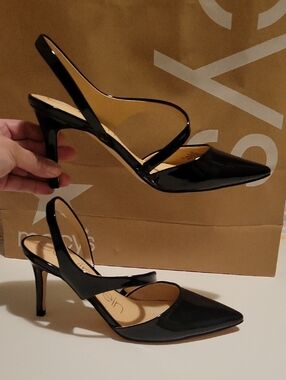 Calvin Klein Black Patent Pointed Slingback Heels